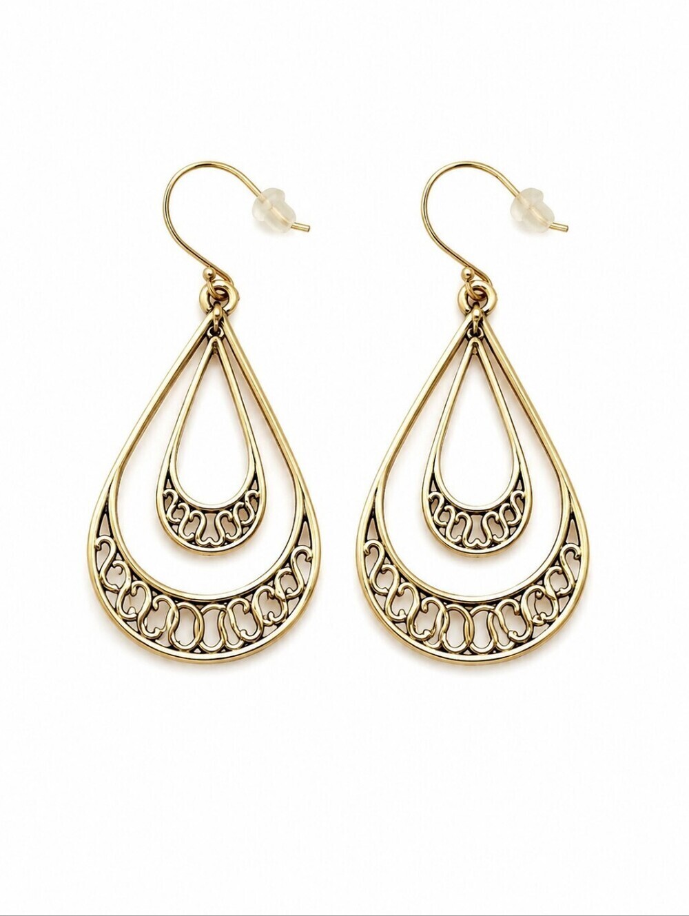 3/$30 Goldtone Double Teardrop Dangle Hook Earrings
